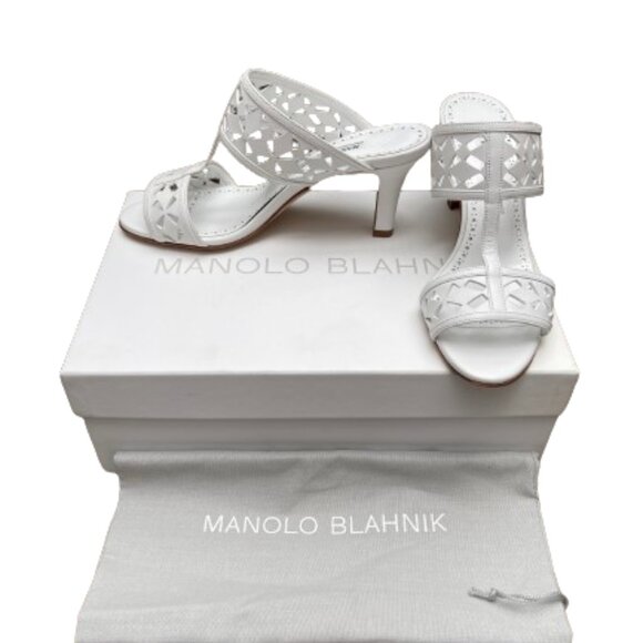 NIB Auc MANOLO BLAHNIK Sophocles Perforated Dual-Band Slide Sandals - Yoth9933 - Picture 3 of 13